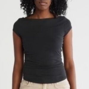 NWT Free People Katie Tie Back Cowl Neck ~ Black ~ Large